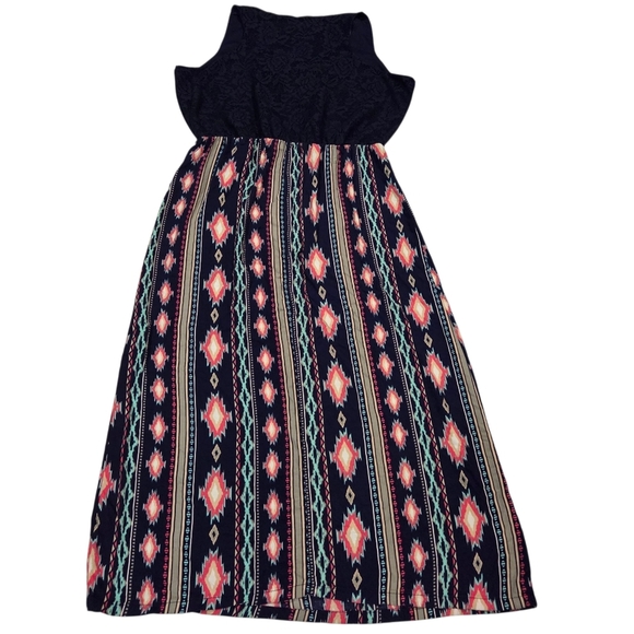 Just Be Maxi Dress Womens Sz 3X Sleeveless Navy Blue Lace Top & Multicolored - Picture 2 of 7